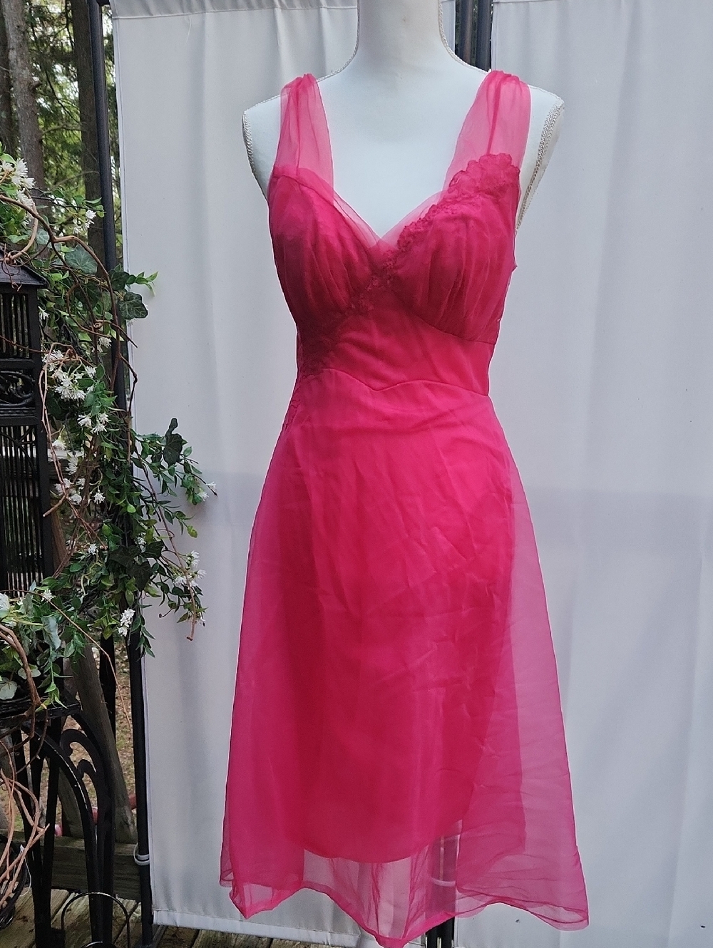 Vanity Fair Hot Pink Whimsy Lace Flowy Fairycore Slip Dress